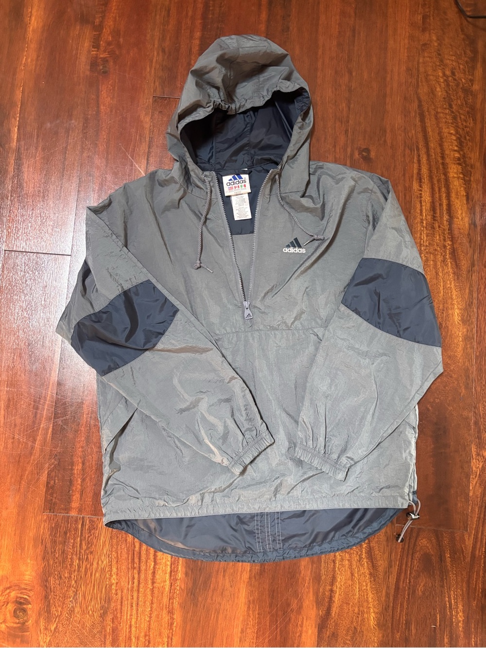 adidas Hooded Half-Zip Windbreaker in Gray with Black Panels